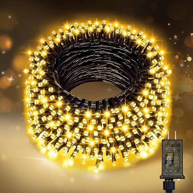 Nisocy 400FT Warm White Christmas String Lights with Remote, Green Wire LED Mini Lights, 8 Modes, Timer, Plug-in Indoor Outdoor Lights for Christmas Tree, Garland, Patio, Wedding and Holiday Decor