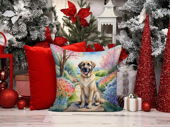 Caroline's Treasures Anatolian Shepherd Spring Garden Throw Pillow Machine Washable, Indoor Outdoor Decorative Pillow for Couch, Bed or Patio, 14Hx14W