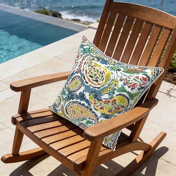 LVTXIII Outdoor Throw Pillow Covers Pack of 2 Patio Waterproof Pillow Cases Fade Resistant Accent Pillow Covers for Home and Garden Furniture Decoration, 18"x18", Paradise Paisley