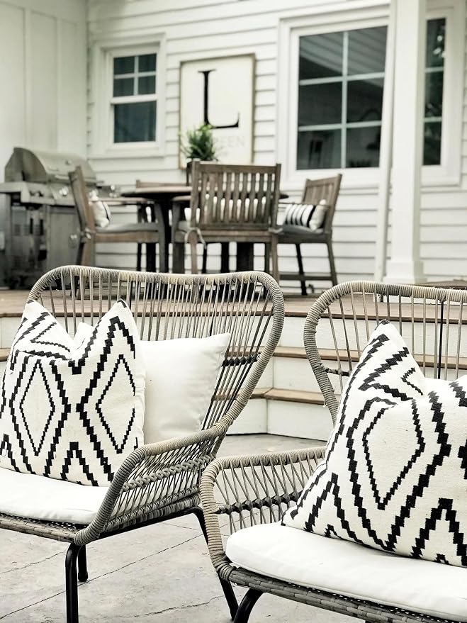 Outdoor Pillow Cover Waterproof Set of 2, Black and White Throw Pillows for Patio Furniture, Outdoor Pillow Covers for Couch, White More(Black&white-02, 20x20 Inch)