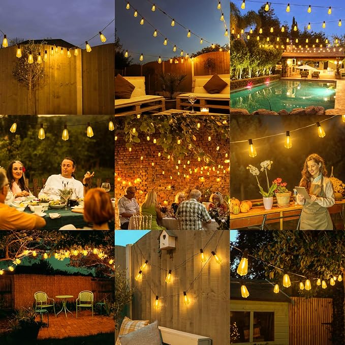 Brightever LED String Lights Outdoor Waterproof, 150FT 2200K Dimmable Patio Lights with 77 Shatterproof ST38 Vintage Edison Bulbs, Outside Hanging Light for Porch, Deck, Garden, Backyard, Balcony