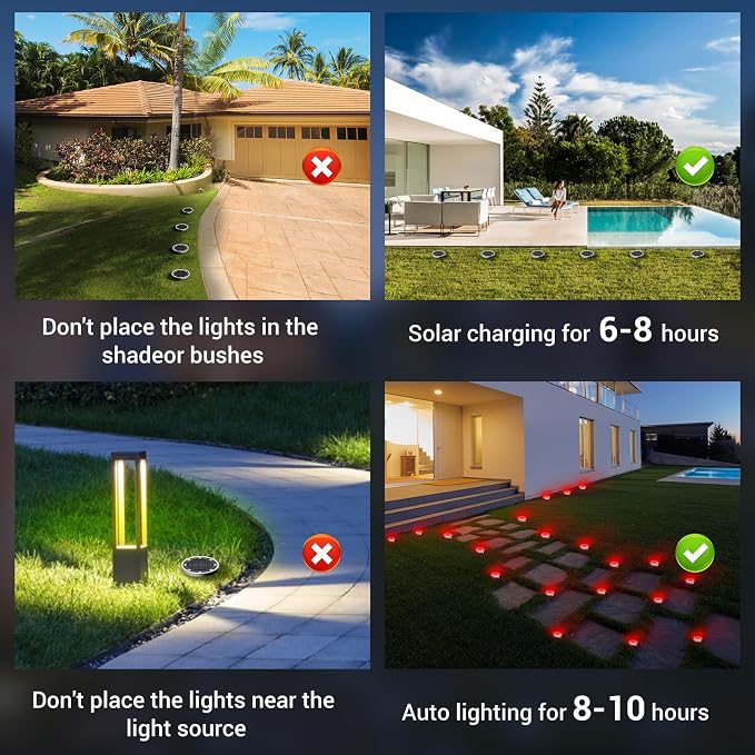 Mini Solar Ground Lights Outdoor, 8 Pack Flat Solar Powered Disc Lights, IP68 Waterproof, Anti-Rust, Landscape Lighting for Pathway Garden Yard Lawn Walkway Landscape Driveway, Red