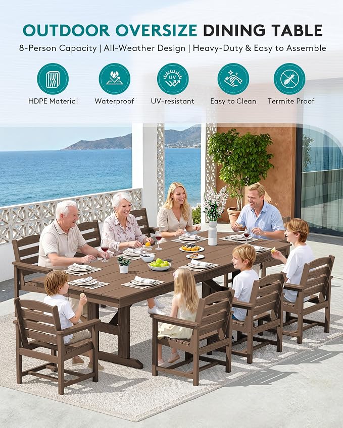 SERWALL Outdoor Dining Chairs Set of 4, All-Weather HDPE Patio Chair with 19.7" Widened Seat, for Backyard, Garden, Brown