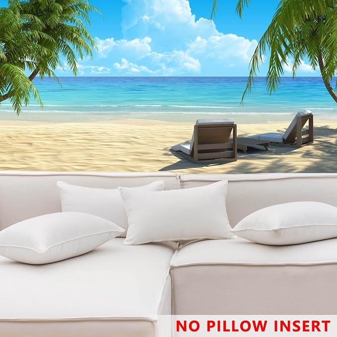 Home Brilliant Outdoor Lumbar Pillow Covers Waterproof White Throw Pillow Covers for Couch Patio Bench Chair, 12 x 20 inch, Set of 4, White