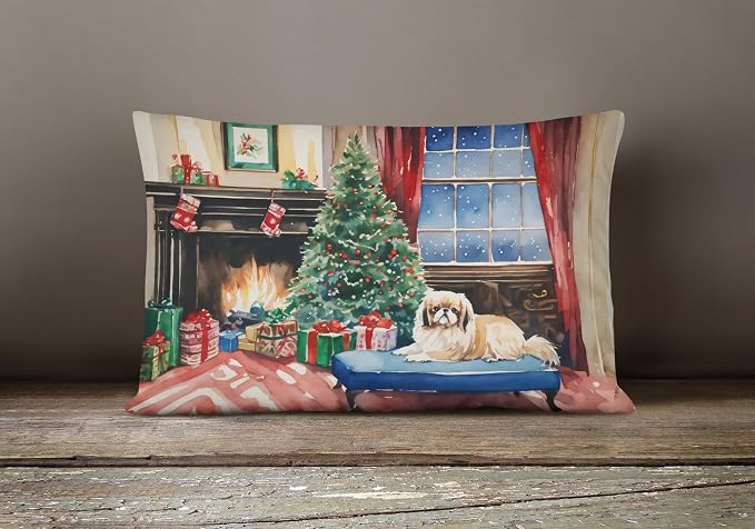 Caroline's Treasures DAC2720PW1216 Pekingese Cozy Christmas Throw Pillow Machine Washable, Indoor Outdoor Decorative Pillow for Couch, Bed or Patio, 12HX16W
