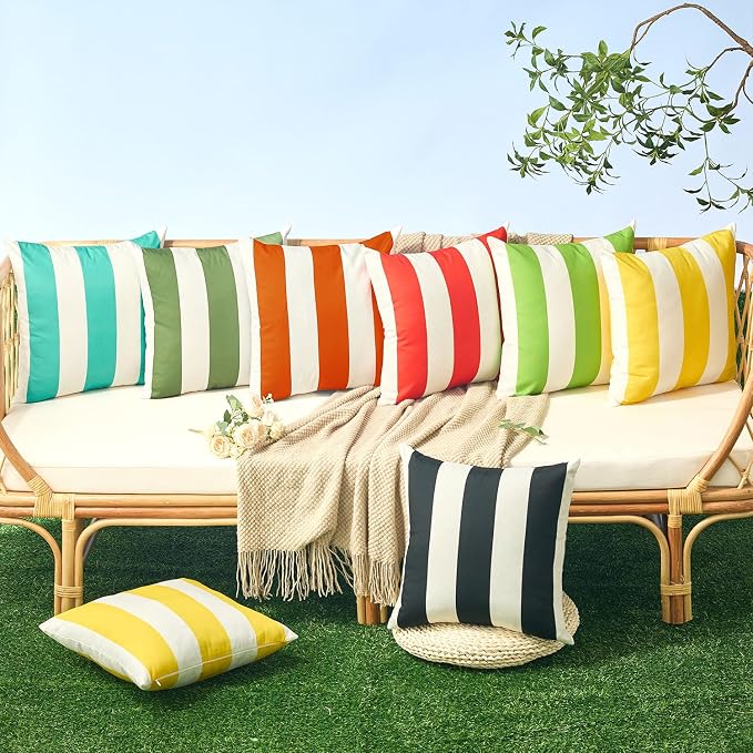 Allorry Outdoor Pillow Covers 16x16 Orange Striped Outdoor Decor JB007I16 | Striped Pillow Covers|for Spring Summer Outdoor Waterproof Garden Patio Furniture Sofa Bed Home Decor