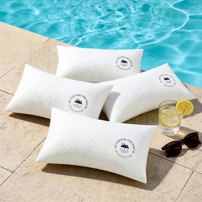 Phantoscope 12x20 Outdoor Pillow Inserts, Waterproof Lumbar Pillows 4-Pack | Water Resistant Outdoor Throw Pillow Inserts, Hypoallergenic Decorative Pillow Stuffers for Patio, Porch, Garden, Logo Design