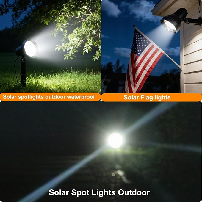 SUNLONG Solar Powered Spot Lights Outdoor Waterproof 2 in 1 Bright Solar SpotLights Power Adjustable for Flag Yard Flagpole Landscape Dusk to Dawn 2 x Spots White