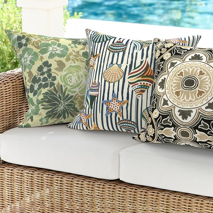 DYTXIII Pack of 2 Outdoor Waterproof Pillow Covers ONLY, 18"x18" Square Decorative Double Printed Throw Pillow Cases for Patio Couch Porch Furniture, Crayon Shells