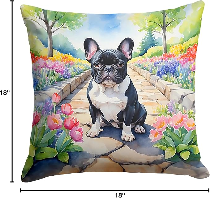Caroline's Treasures French Bulldog Spring Path Throw Pillow Machine Washable, Indoor Outdoor Decorative Pillow for Couch, Bed or Patio, 18Hx18W