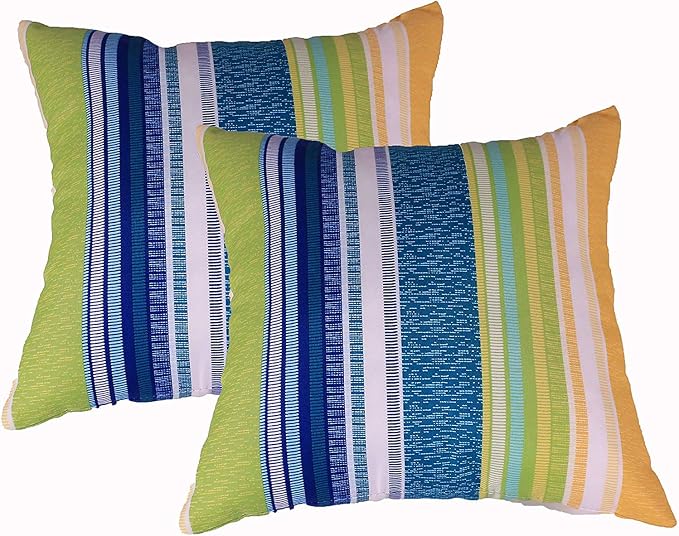 Comfort Classics Inc. (Set of 2) Indoor/Outdoor Pillow 16" x 16" x 7" in Polyester in Multi Stripe