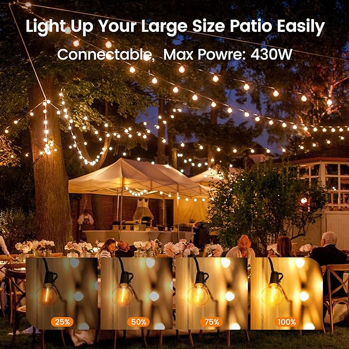 OHLUX Outdoor String Lights, 180FT LED Patio Lights with 82 Dimmable Plastic G40 Globe Bulbs 2 Spares, 2200K Waterproof Connectable Hanging Lights for Backyard Porch Cafe Party Decor E12 Socket