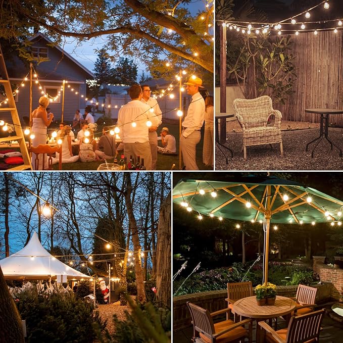 100FT 3 Color in 1 LED String Lights Outdoor Waterproof with Remote | Dimmable String Lights for Outside, G40 Globe Patio Lights with 50+2 Shatterproof Bulbs for Party Backyard BBQ House Camping