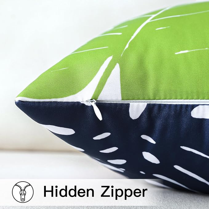 OTOSTAR Outdoor Waterproof Throw Pillow Covers 16x24 Inch Set of 2 Double-Sided Light Green Blue Tropical Leaf and Flower Spring Summer Decorative Pillow Cases for Patio Funiture Garden Balcony Couch