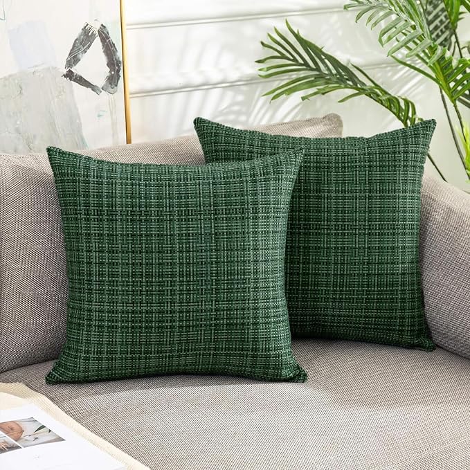 Kevin Textile Outdoor Waterproof 12"x20" Pillow Covers 2 Pack, Army Green | Water Resistant, Faux Linen Yarn-dyed, Woven Texture Throw Pillow Covers for Tent Patio Garden Couch Sofa