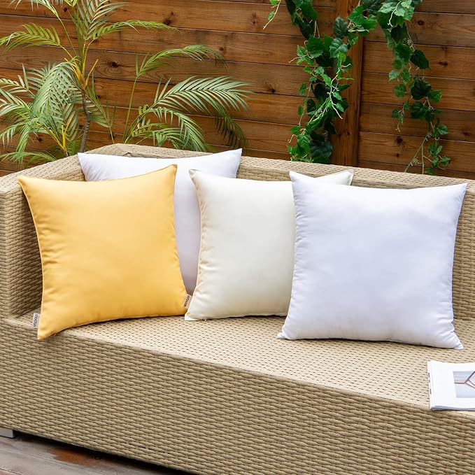 EMEMA Pack of 4 Outdoor Pillow Inserts Waterproof Throw Pillow Premium Fluffy Decorative Cushion Square Inner Soft for Patio Furniture Garden Sleeping Bed Couch Sofa Bedroom 18x18 Inch 45x45 cm