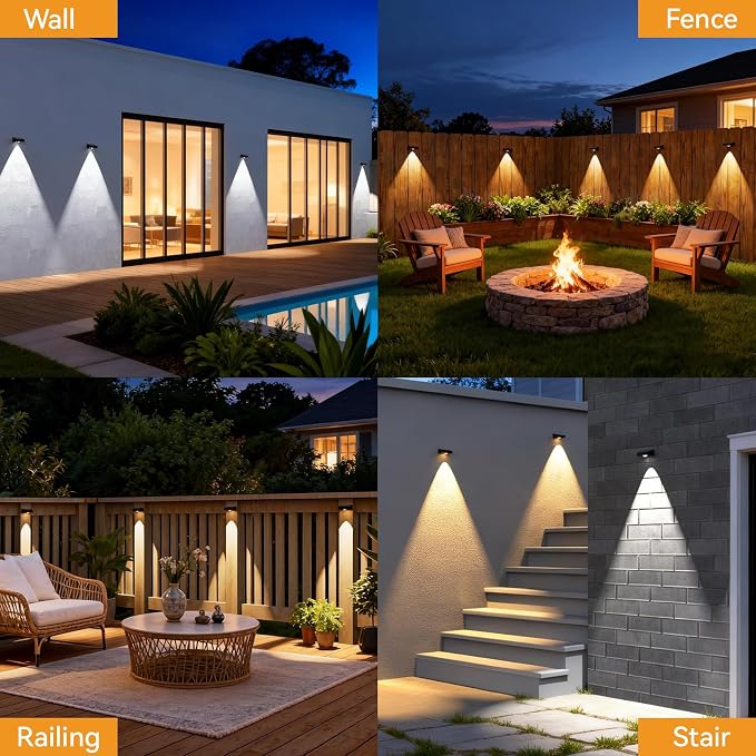 Solar Fence Lights Outdoor, 3 Color Temp, IP65 Waterproof | Cost-Effective Solar Lights for Patio Yard Railing, Easy Install (12 Pack)