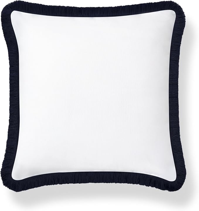 Hofdeco Premium Coastal Grandmillennial Patio Indoor Outdoor Throw Pillow Cover Only, 22"x22" Water Repellent for Backyard, Couch, Poolside, White Navy Blue Solid