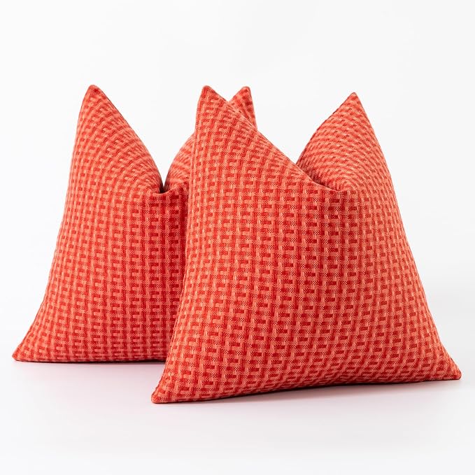 Kevin Textile Outdoor Waterproof 16"x16" Pillow Covers 2 Pack, Red | Water Resistant Weaving Faux Linen Texture Throw Pillow Covers, Outside Decorative Pillowcases for Garden Patio Balcony Couch