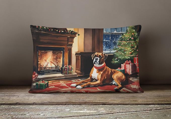 Caroline's Treasures DAC2620PW1216 Boxer Cozy Christmas Throw Pillow Machine Washable, Indoor Outdoor Decorative Pillow for Couch, Bed or Patio, 12HX16W