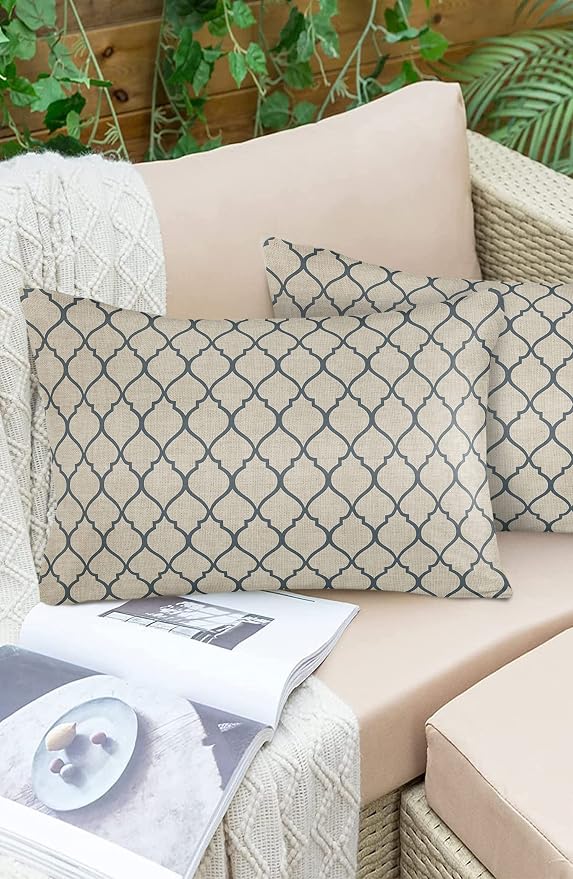 Dark Blue Moroccan Outdoor Pillow Shams Set of 2, Decorative Pillowcases Cushion Case, Soft Throw Pillow Covers Waterproof Pillow Case 20x12 Inch, Geometric Graphics Rustic Style