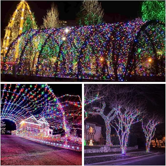 Solar Fairy Lights, 2 Pack Total 400LED 144FT Waterproof String Lights | Multicolor, Copper Wire, 8 Lighting Modes Solar Twinkle Lights for Tree Garden Patio Party Outdoor Christmas Decorations