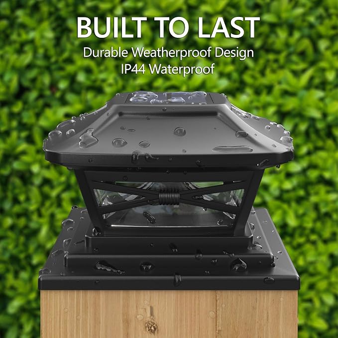 Davinci Lighting Renaissance Solar Outdoor Post Cap Lights - Includes Bases for 4x4 5x5 6x6 Posts - Bright LED Light - Slate Black (12 Pack) | Slate Black, fence/deck/garden/patio posts, UV fade-protected plastic, auto-on, 7-8h runtime, cordless, IP44,...