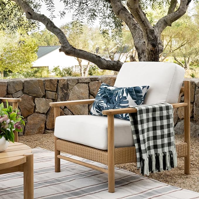 DYTXIII Pack of 2 Waterproof Outdoor Lumbar Pillow with Inserts, 12x20 in Rectangle Decorative Patio Throw Pillow for Home, Sofa,Bench and Patio Furniture, Palm Blue