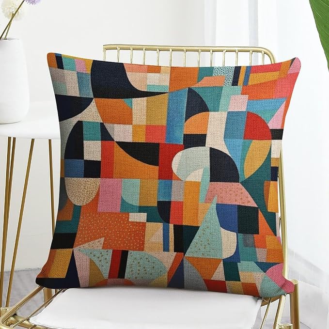 Modern Sofa Throw Pillow Cover Hand Drawn Striped Watercolor Brush Dye Pillow Protector Colorful Fun Aesthetic Mid Century Modern Gomestry Outdoor Pillow Covers for Couch Sofa Bed 18"x18"
