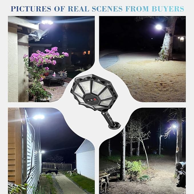 OKPRO Solar Lights Outdoor, 168LED 6500K Flood Light Dusk to Dawn | 8 Sides Solar Outdoor Lights with Motion Sensor, IP66 Waterproof Solar Street Lights Outdoor for Yard, Pools(4 Pack)