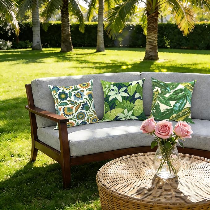 Outdoor Pillows with Insert 16x16 Inch, Waterproof Throw Pillow for Patio Furniture, Decorative Back Cushion for Garden Home Sofa Office Chair, Set of 2, Fiesta Floral