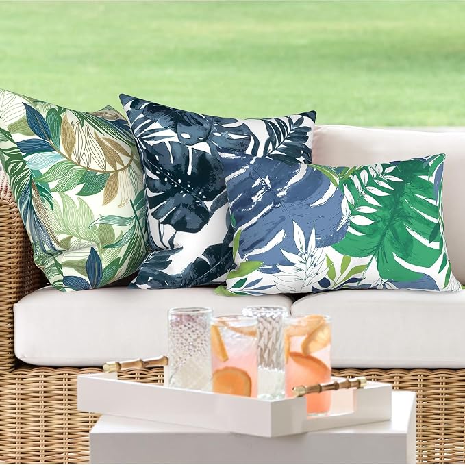 DYTXIII Pack of 2 Outdoor Waterproof Lumbar Pillow Covers ONLY, 12x20 Rectangle Decorative Double Printed Pillow Cases for Patio Couch Porch Furniture - Islamorada Blue Green