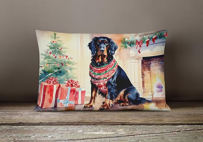 Caroline's Treasures DAC2668PW1216 Gordon Setter Cozy Christmas Throw Pillow Machine Washable, Indoor Outdoor Decorative Pillow for Couch, Bed or Patio, 12HX16W