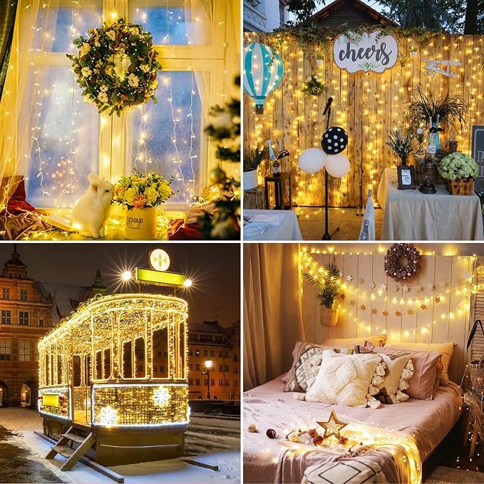 JMEXSUSS Connectable 250 LED Warm White Christmas Lights Indoor Outdoor | 91.5ft Christmas String Lights, 8 Modes Twinkle String Light Plug in for Christmas Tree Party Decoration