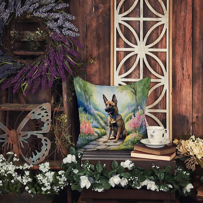 Caroline's Treasures Belgian Malinois Spring Garden Throw Pillow Machine Washable, Indoor Outdoor Decorative Pillow for Couch, Bed or Patio, 18Hx18W