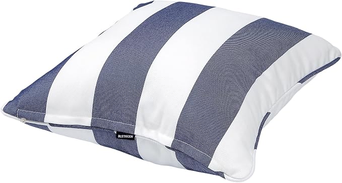 Outdoor Throw Pillow with Insert 18x18 Inch, Set of 2, Piping Edge Waterproof Fade Resistant Decorative Fluffy Pillows for Patio Furniture Chair Bench Couch Sofa - Navy White Striped