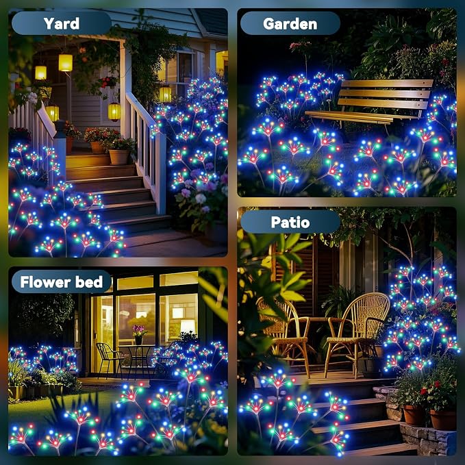 Solar Garden Lights 2 Pack Waterproof Solar Swaying Starburst Light Outdoor Lights for Yard Patio Walkway Pathway Party Wedding Christmas Decorative, Multicolor