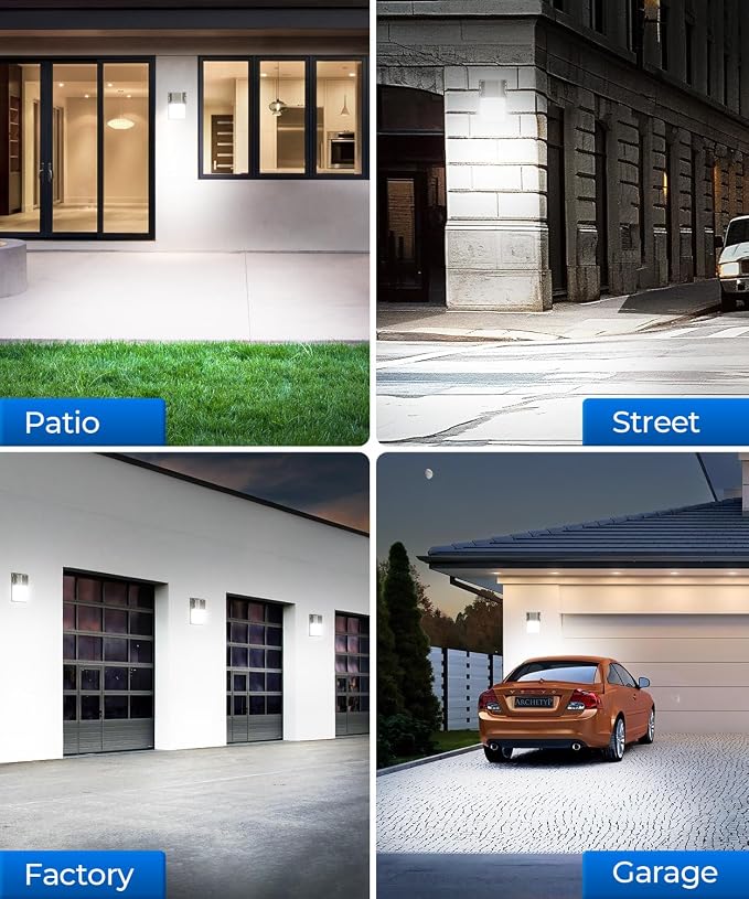 CINOTON 30W LED Wall Pack Light, 5000K 3600LM, Dusk to Dawn Sensor, 4 Pack | 120Vac, IP65 Waterproof, 3600LM, Hardwired Installation, Pre-punched Design, UL Listed, Garage and Porch Security Use