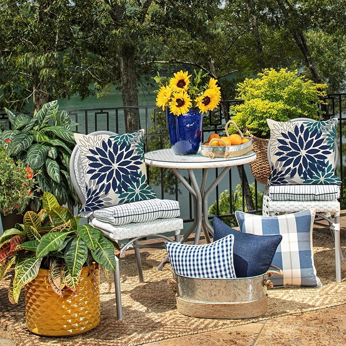 DFXSZ Outdoor Waterproof Pillow Covers 18x18 Set of 2 NavyBlue Green Flower | Spring Summer Waterproof Flower Throw Pillowcases(No Inserts)Outdoor Decor for Patio Funiture Garden Polyester Covers