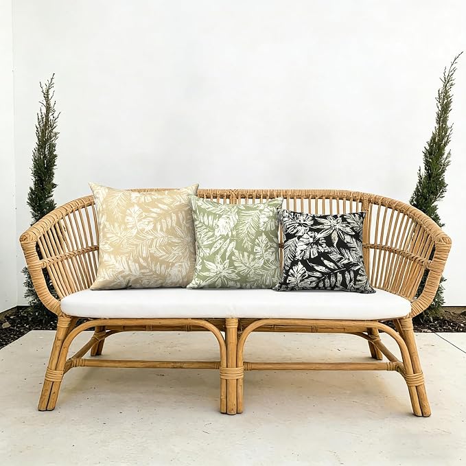 Outdoor Throw Pillow Covers 18x18 Inch, Decorative Pillow Covers for Patio Furniture, Tropical Leaf Green Modern Cushion Cases for Garden Couch Home Sofa, Pack of 2