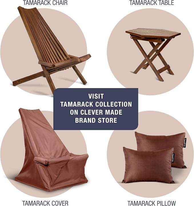 CleverMade Tamarack Pillow for Patio Furniture; Comfortable, Soft Outdoor Pillow with Adjustable Strap to Fit Most Wooden Folding Chairs, 2 Pack, Mocha