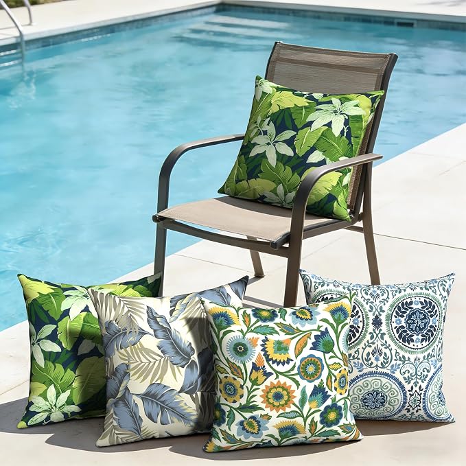 Outdoor Pillows with Insert 20x20 Inch, Waterproof Throw Pillow for Patio Furniture, Decorative Back Cushion for Garden Home Sofa Office Chair, Set of 2, Medallion Blue
