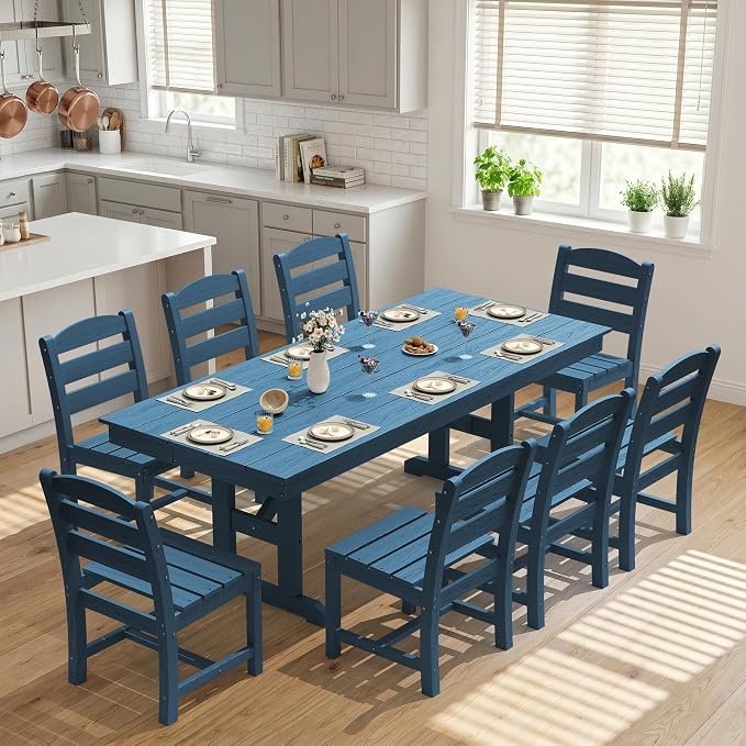 KINGYES Outdoor Armless Dining Chairs Set of 2,All-Weather HDPE Patio Chairs for Backyard,Pooside,Blue