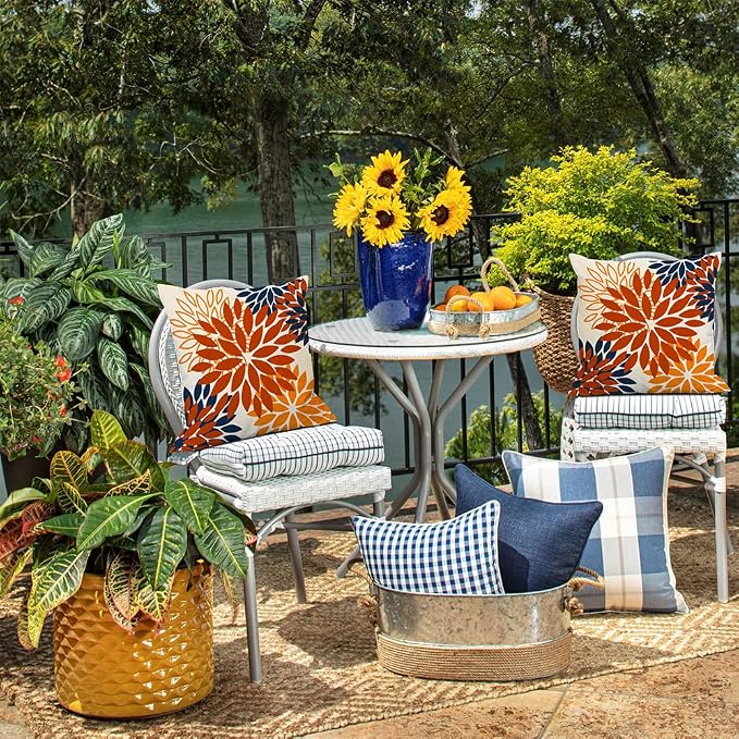 DFXSZ Outdoor Waterproof Pillow Covers 18x18 Set of 2 Orange Blue Flower | Spring Summer Waterproof Flower Throw Pillowcases(No Inserts)Outdoor Decor for Fall Patio Funiture Garden Polyester Covers