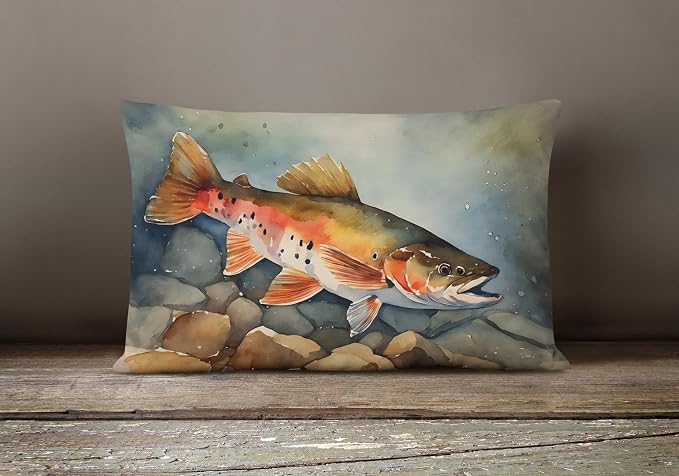 Caroline's Treasures DAC2775PW1216 Brook Trout Throw Pillow Machine Washable, Indoor Outdoor Decorative Pillow for Couch, Bed or Patio, 12HX16W