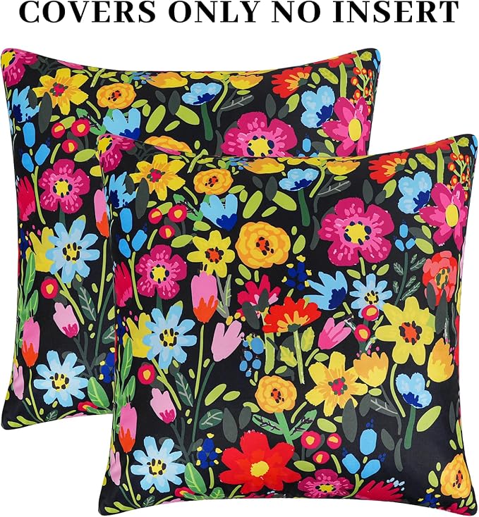 Adabana Outdoor Waterproof Floral Pillow Covers 18x18 Inch | Colorful Outdoor Pillow Covers Summer Decirative for Patio Furniture Porch Garden Pillows