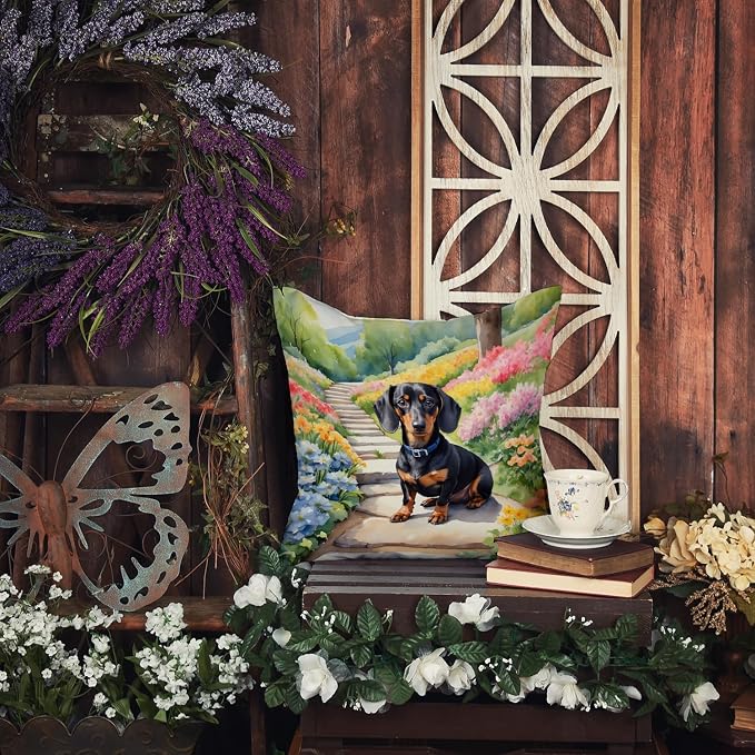 Caroline's Treasures Dachshund Spring Path Throw Pillow Machine Washable, Indoor Outdoor Decorative Pillow for Couch, Bed or Patio, 18Hx18W
