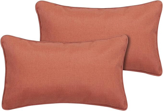 Magpie Fabrics Pack of 2 Outdoor Waterproof Lumbar Rectangular Throw Pillow with Insert 12x20 Inch, Home Decorative Toss Cushion for Patio Garden Car Office (Coral Orange Red)
