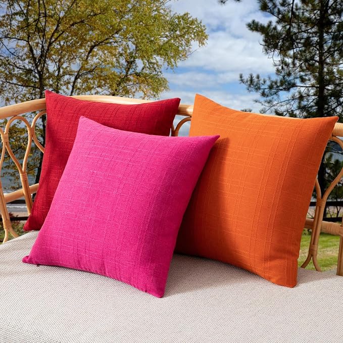 Kevin Textile Outdoor Waterproof 26”x26” Pillow Covers 2 Pack, Orange | Water Resistant, Soft Faux Linen-cotton Yarn-dyed Woven Texture Throw Pillow Covers for Tent Patio Garden Couch Sofa