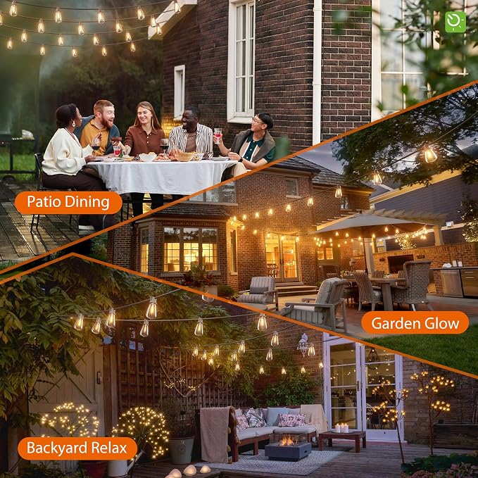 KYY 102FT(96+6) Solar String Lights Outdoor with USB Port Remote Control | LED Waterproof Solar Powered Patio with 32 Sockets, Heavy-Duty and UL Listed Porch Market Lights